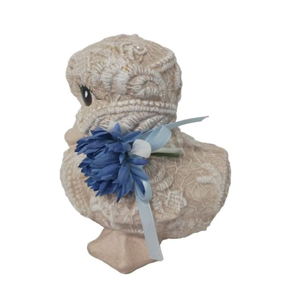 Vintage Other - VTG 1980s Duck Figurine Statue Lace Painted Design Pearl Ceramic Country Wedding